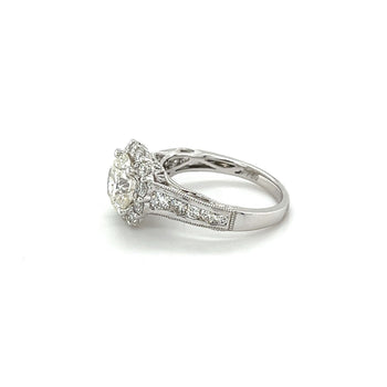 2.16 Carat Natural Round Diamond Ring & Diamond Halo with Diamond Side Stones – Assay Jewelers