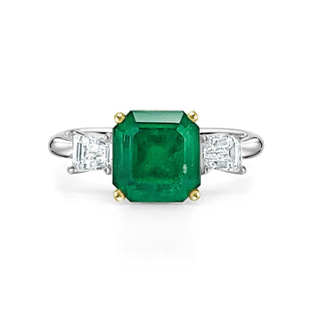 Bague à 3 pierres en émeraude naturelle 2,19 carat avec diamant baguette en or blanc 18K – Assay Jewelers