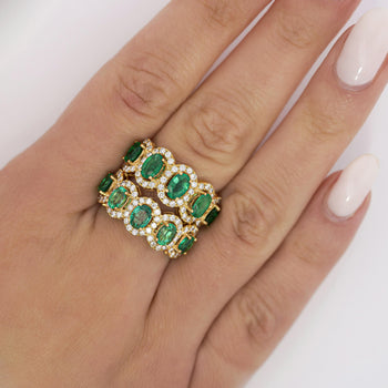 2.29 Carat Oval Cut Emerald and Diamond Wedding Band in 18K Gold – Assay Jewelers