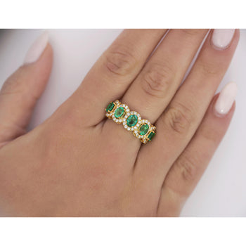 2.29 Carat Oval Cut Emerald and Diamond Wedding Band in 18K Gold – Assay Jewelers