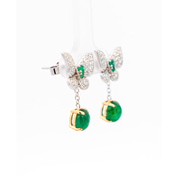 2.5 Carat Cabochon Cut Emerald and Diamond Butterfly Drop Earrings in 18K White Gold – Assay Jewelers