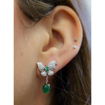 2.5 Carat Cabochon Cut Emerald and Diamond Butterfly Drop Earrings in 18K White Gold – Assay Jewelers