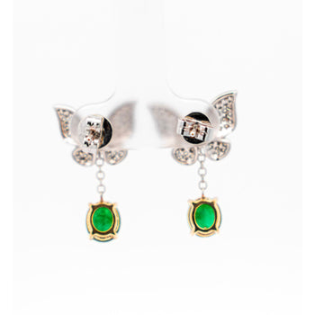 2.5 Carat Cabochon Cut Emerald and Diamond Butterfly Drop Earrings in 18K White Gold – Assay Jewelers