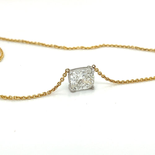 2.5 Carat Cushion Cut Lab Grown Diamond Floating Connected Necklace in 18K Gold