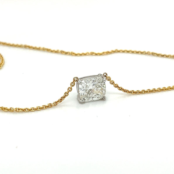 Collier flottant connecté en diamant de laboratoire taille Coussin 2,5 carats en or 18K