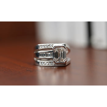 2.5 Carat Emerald Cut Lab Grown Diamond Mens Pinky Ring in Platinum and 18K White Gold – Assay Jewelers