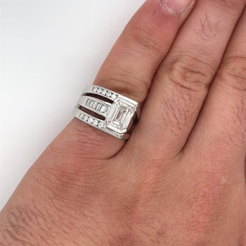 2.5 Carat Emerald Cut Lab Grown Diamond Mens Pinky Ring in Platinum and 18K White Gold – Assay Jewelers