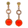 2.51 Carat Fire Opal, Yellow Sapphire, and Diamond 14K Rose Gold Drop Earring