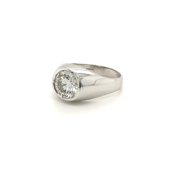 2.6 Carat Round Cut Lab Grown Diamond in 14K White Gold Bezel Set Mens Solitaire Ring – Assay Jewelers