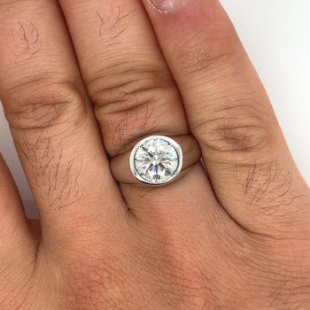2.6 Carat Round Cut Lab Grown Diamond in 14K White Gold Bezel Set Mens Solitaire Ring – Assay Jewelers