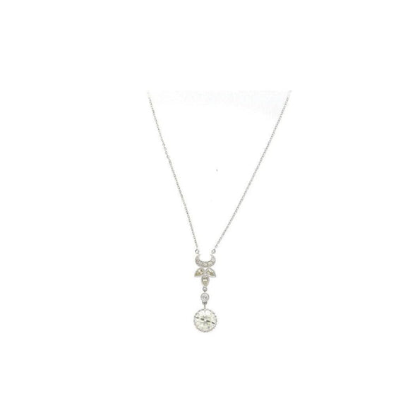 2.60 Carat Old European Cut Diamond Antique Retro Style Pendant Drop Necklace in 18K