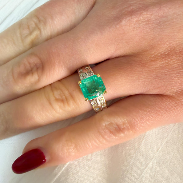 2.62 Carat Colombian Emerald Square and Diamond 14K White Gold Cocktail Ring