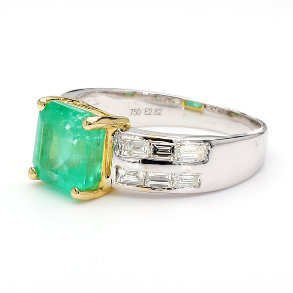2.62 Carat Colombian Emerald Square and Diamond 14K White Gold Cocktail Ring