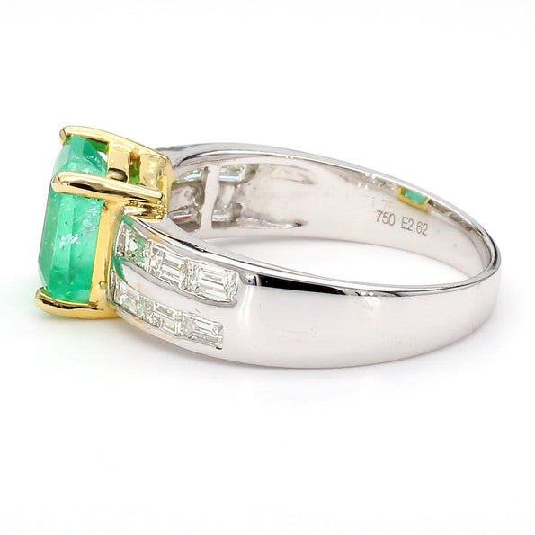 2.62 Carat Colombian Emerald Square and Diamond 14K White Gold Cocktail Ring