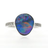 2.70 Carat Black Opal Freeform Shape Bezel Set 18K White Gold Ring