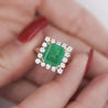 2.97 Carat Emerald Cut Emerald & Diamond Halo 18K White Gold Vintage-Style Ring