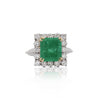 2.97 Carat Emerald Cut Emerald & Diamond Halo 18K White Gold Vintage-Style Ring