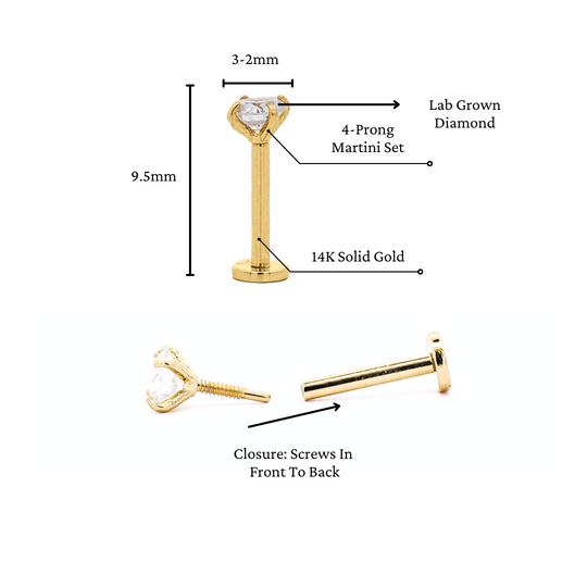 2.5mm Diamond in 14K Gold Flat Back Single Stud Earring