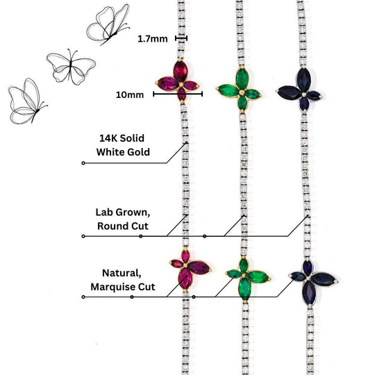 3-4 Carat Butterfly Charm Diamond & Precious Gem Tennis Bracelet