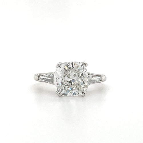 3 Carat Cushion Cut Lab Grown Diamond With Baguette Side Stones in Platinum