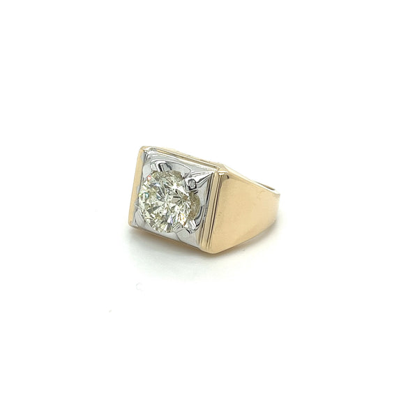 3 Carat Round Cut Natural Diamond Solitaire Men's Ring in 14K Gold