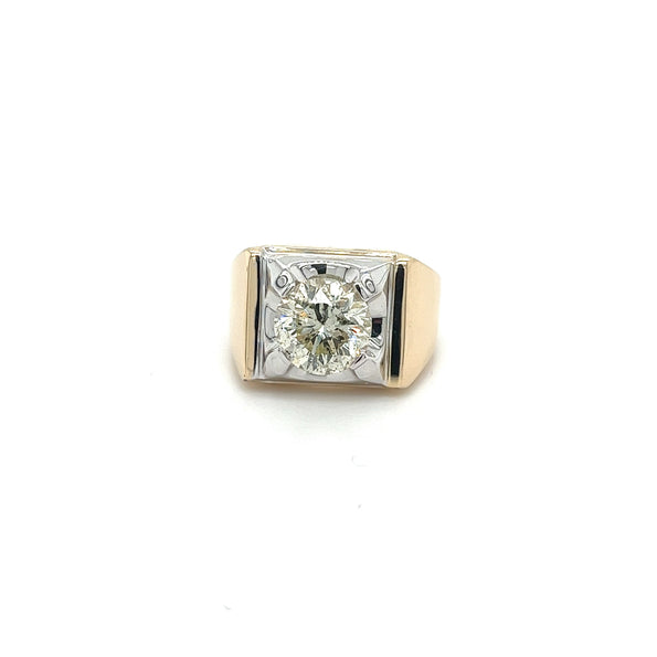 3 Carat Round Cut Natural Diamond Solitaire Men's Ring in 14K Gold