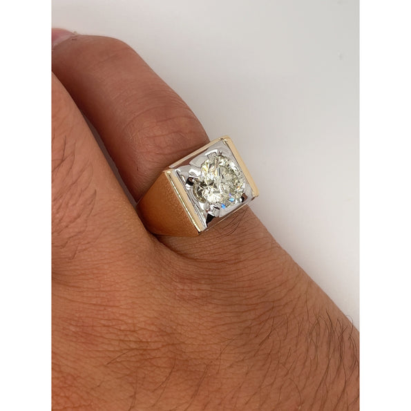 3 Carat Round Cut Natural Diamond Solitaire Men's Ring in 14K Gold