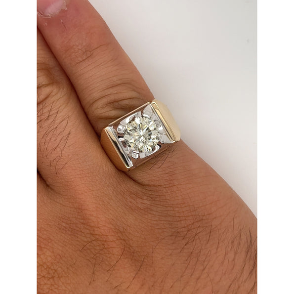 3 Carat Round Cut Natural Diamond Solitaire Men's Ring in 14K Gold