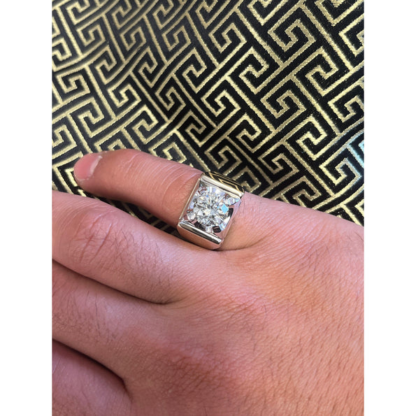 3 Carat Round Cut Natural Diamond Solitaire Men's Ring in 14K Gold
