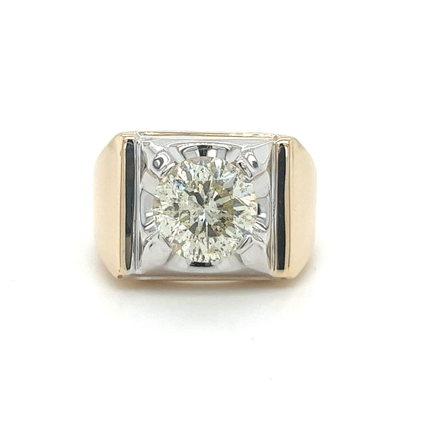 3 Carat Round Cut Natural Diamond Solitaire Men's Ring in 14K Gold