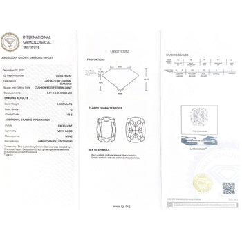 3 carats, G, VS2, Bague en diamant de laboratoire Coussin allongé certifié IGI – Assay Jewelers