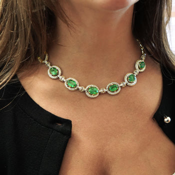 32 Carat Emerald and Rose-Cut Diamond Necklace & Earring Set in 18K Gold – Assay Jewelers