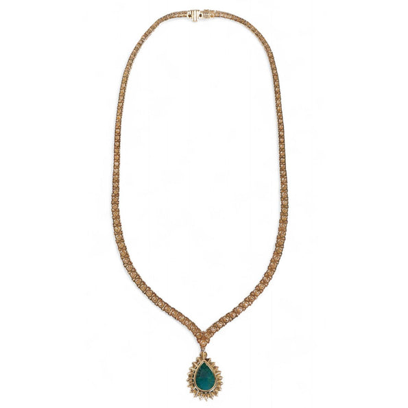 32 Carat Pear Cabochon Emerald & Diamond 18K Gold Drop Emerald Necklace