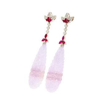 33 Carat Carved Lavender Jadeite Jade Drop Earrings With Rubies & Diamonds – Assay Jewelers