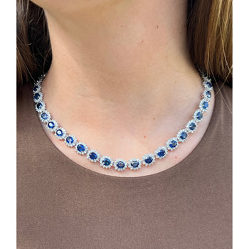 36 Carat Oval Cut Blue Sapphire & Diamond Choker Necklace in 18K White Gold – Assay Jewelers