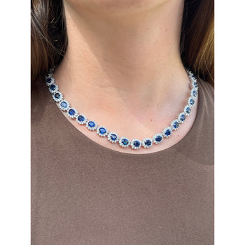 36 Carat Oval Cut Blue Sapphire & Diamond Choker Necklace in 18K White Gold – Assay Jewelers