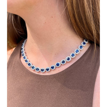 36 Carat Oval Cut Blue Sapphire & Diamond Choker Necklace in 18K White Gold – Assay Jewelers