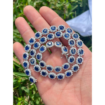 36 Carat Oval Cut Blue Sapphire & Diamond Choker Necklace in 18K White Gold – Assay Jewelers