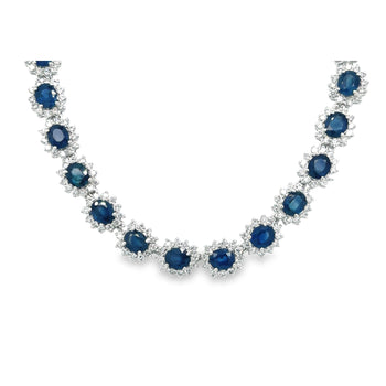 36 Carat Oval Cut Blue Sapphire & Diamond Choker Necklace in 18K White Gold – Assay Jewelers