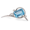 39.20 Carat Emerald Cut Aquamarine & Diamond Retro Era 14K White Gold Wing Pin