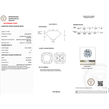 3,03 carats, taille Coussin, couleur H, pureté VS1, diamant de laboratoire dans une Bague en platine – Assay Jewelers