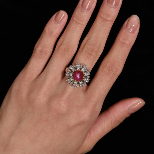 3.04 Carat Star No-Heat Burma Ruby & Sunburst Art Deco Ring