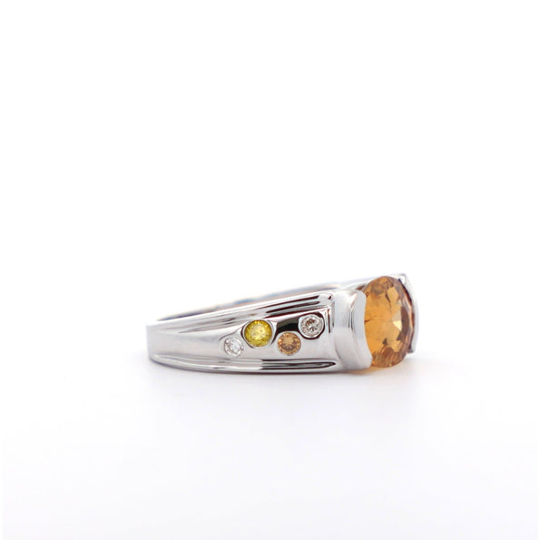3.07 Carat Orange Precious Topaz & Floating Diamond Ring in East West Setting