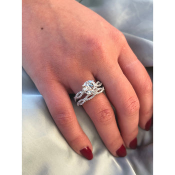3.09 Carat Round, H color, VS2 clarity Lab Created Diamond in Curved 18k White Gold – Assay Jewelers