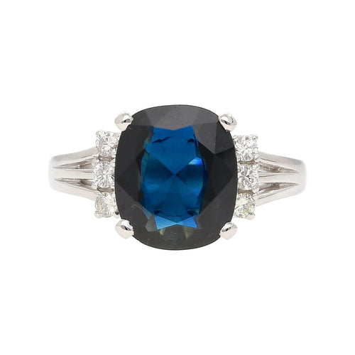 3.10 Carat Blue Sapphire and Diamond with Filigree Split Shank Band Ring