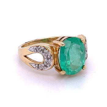 Ring Vintage con smeraldo colombiano taglio ovale da 3 carati e diamanti in oro 14k – Assay Jewelers