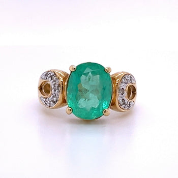 Ring Vintage con smeraldo colombiano taglio ovale da 3 carati e diamanti in oro 14k – Assay Jewelers