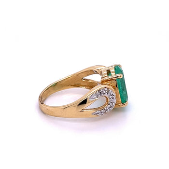 Ring Vintage con smeraldo colombiano taglio ovale da 3 carati e diamanti in oro 14k – Assay Jewelers