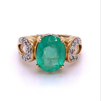 Ring Vintage con smeraldo colombiano taglio ovale da 3 carati e diamanti in oro 14k – Assay Jewelers