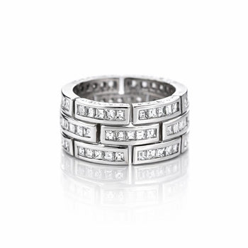 3.25 Carat Carre Square Diamond 18K White Gold 3 Row Brick Pattern Band Ring – Assay Jewelers